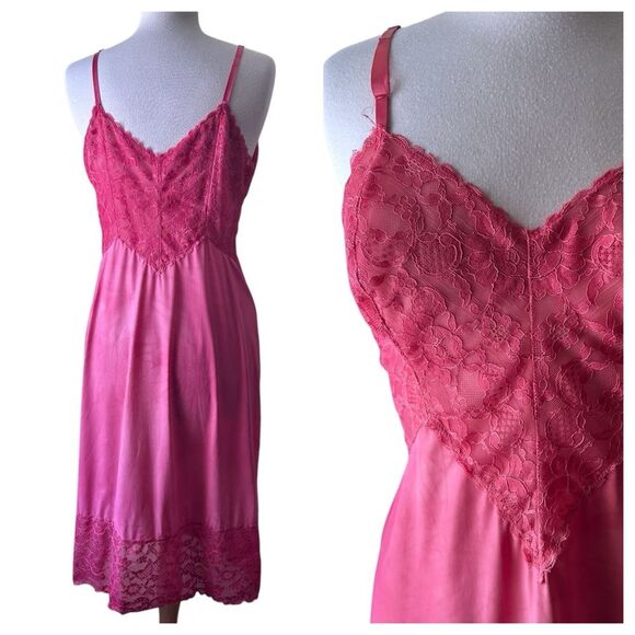 Vintage Pink Hombre Dyed Vanity Fair Chantilly Lace Slip - Size 38 Large - Picture 5 of 10